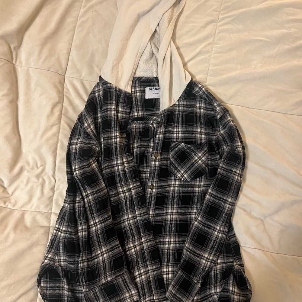 Old Navy Black and White Plaid Hoodie